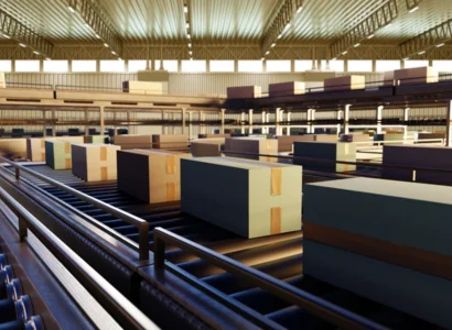 Streamlined Package Sorting on Conveyors in a Sunlit Distribution Warehouse