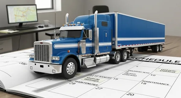 blue semi truck on a calendar page