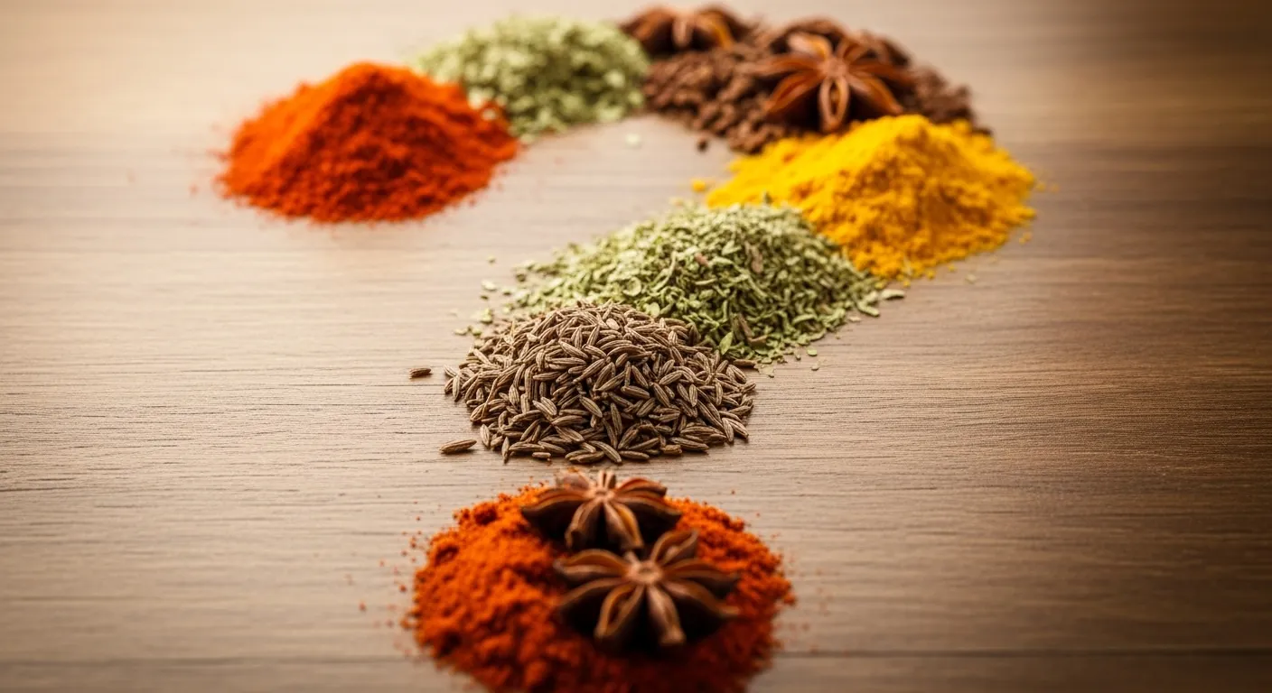 Various spices in the shape of a question mark