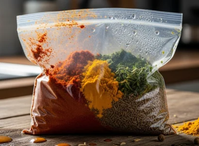 AI image of spices in a plastic bag exposed to moisture