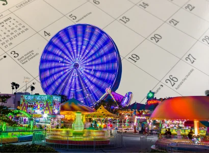 amusement park with a calendar backdrop