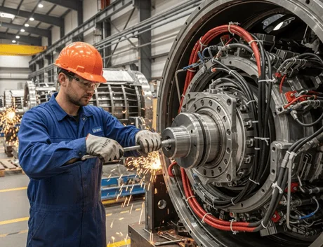 A worker assembling power generation equipment