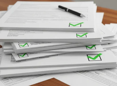 AI Image of documents and paperwork with green check marks