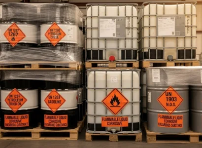 Hazardous petroleum products packaged for freight shipping