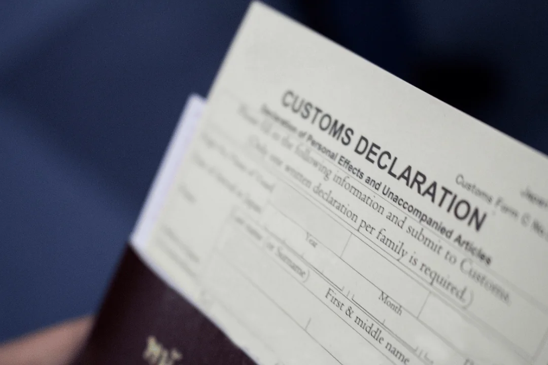 Customs Brokerage and Freight Clearance close up of a customs declaration form