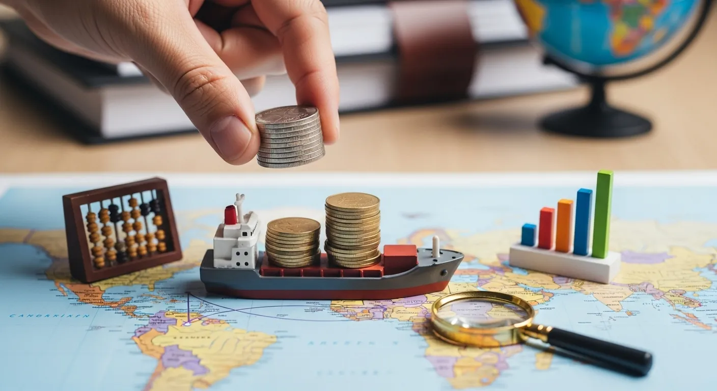 A map with various financial-related objects on top.