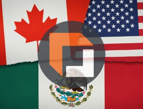 Canadian, US, Mexico flag collage with freightcenter logo in the center.