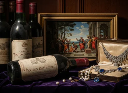 AI image of wine, jewelry, and paintings