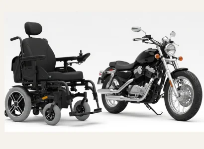 AI image of a motorcycle and electric wheelchair next to eachother