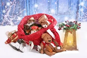 Toy Freight 101 red sack filled with toys and presents outside in the snow PREVIEW VERSION