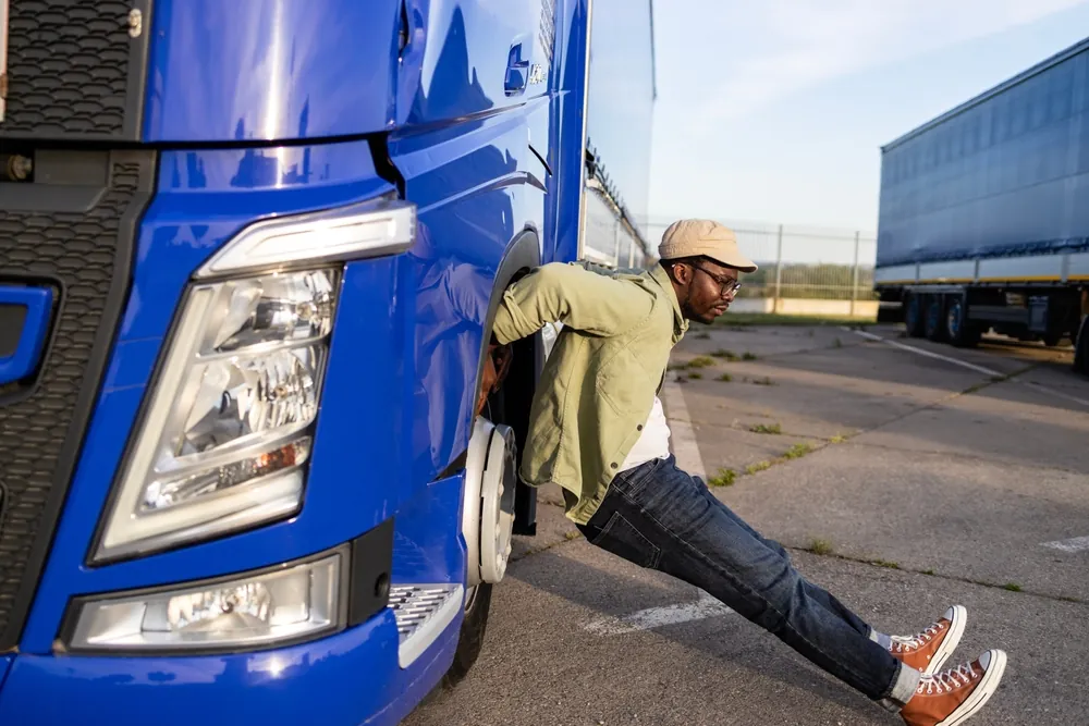 trucker exercising on truck