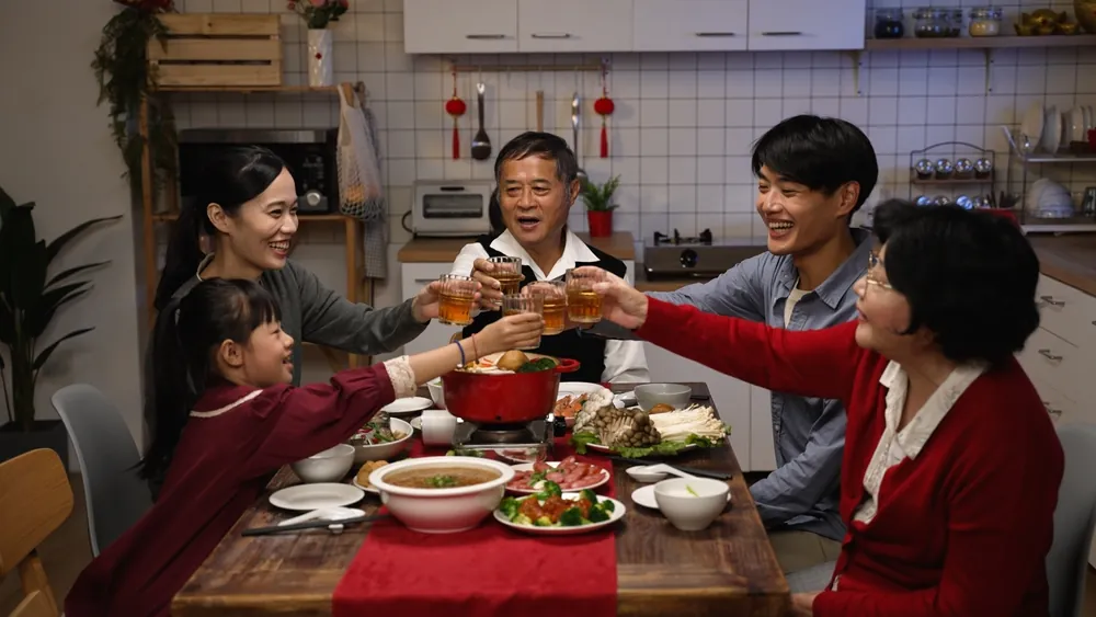 family celebrating lunar new year
