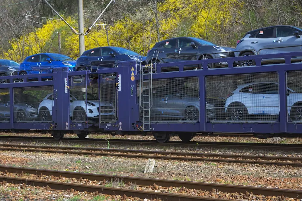 History of Auto Freight Transportation bi-level auto rack on freight train