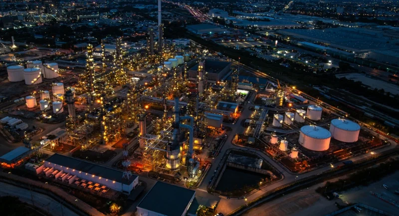 aerial view of a refinery