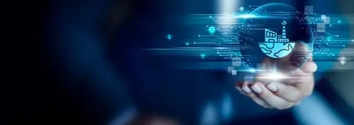 How to Protect Your Shipment in Unprecedented Times hand holding up a hologram of a supply chain symbol