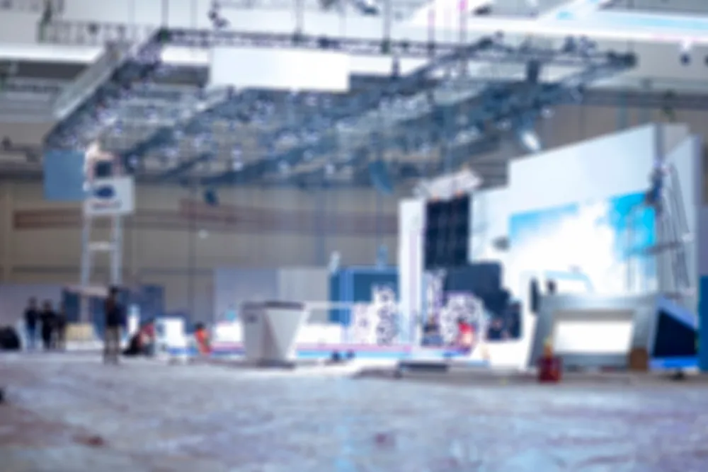 convention booth area being set up