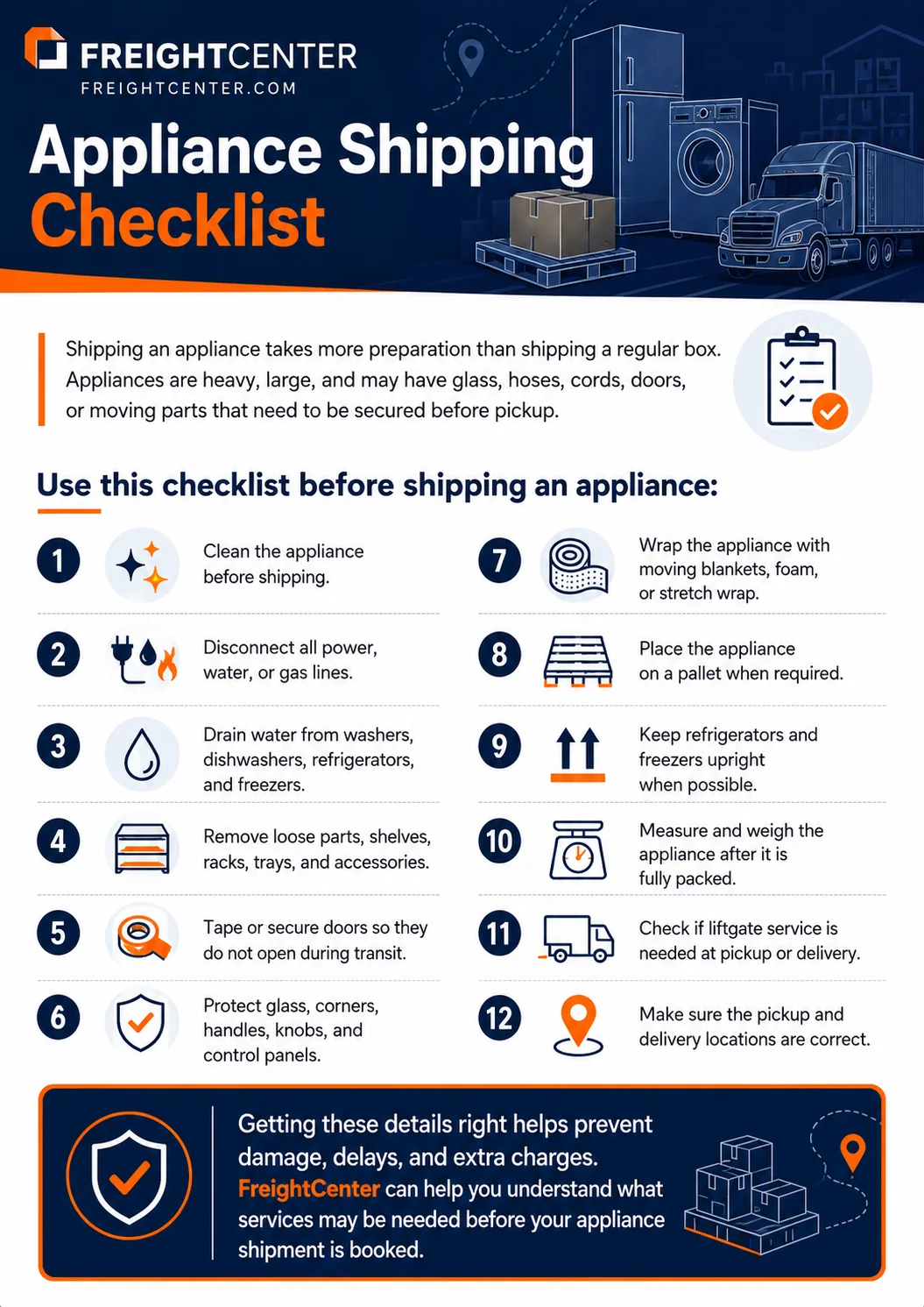 appliance shipping checklist