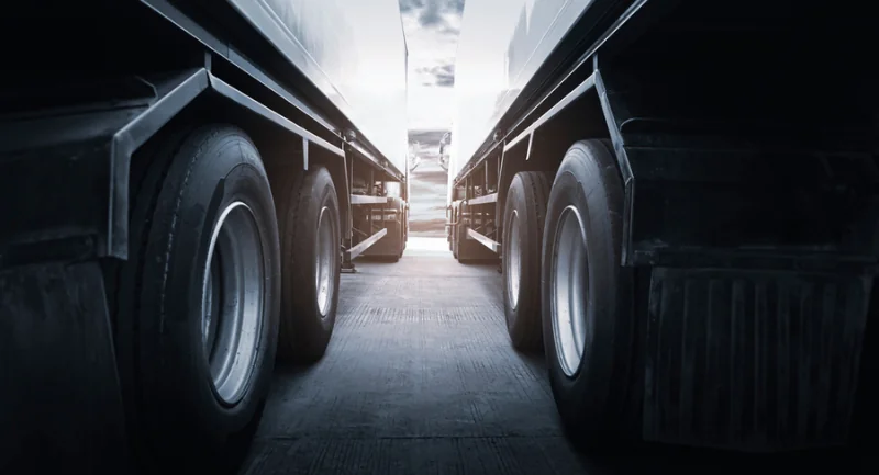 tires of two semi trucks