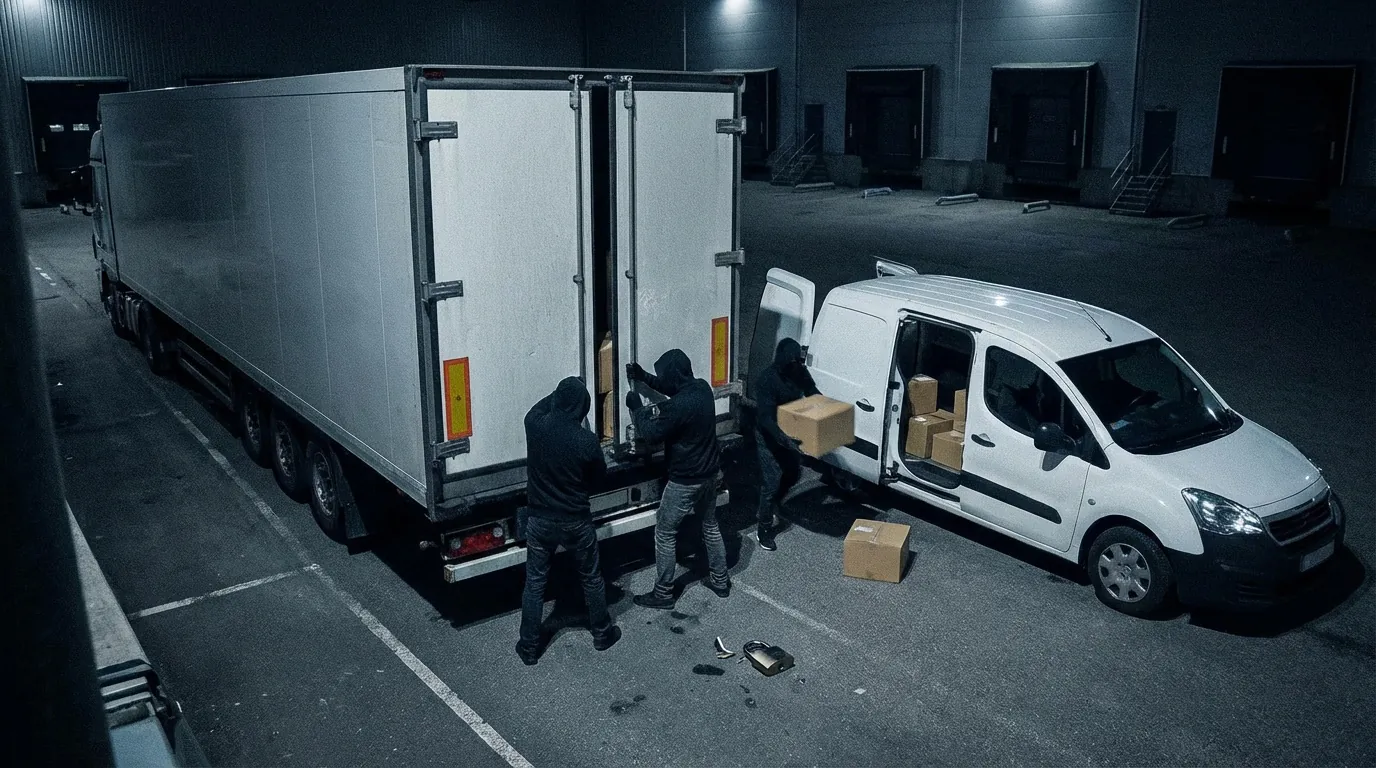 thieves huddled around freight truck