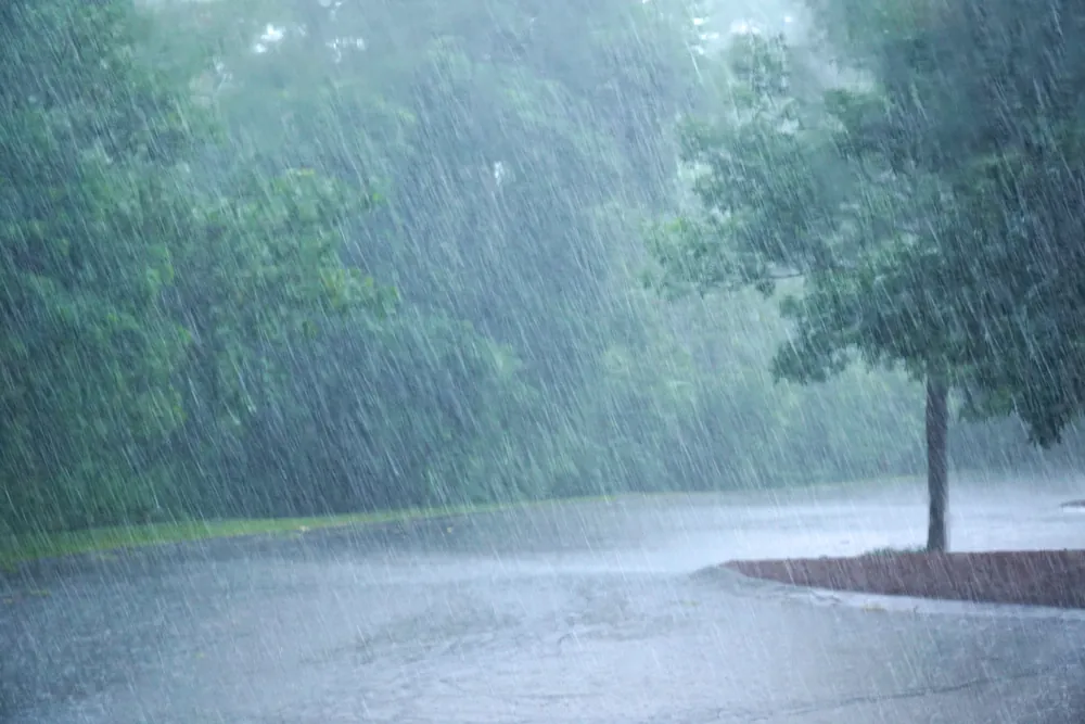 heavy rain over the road