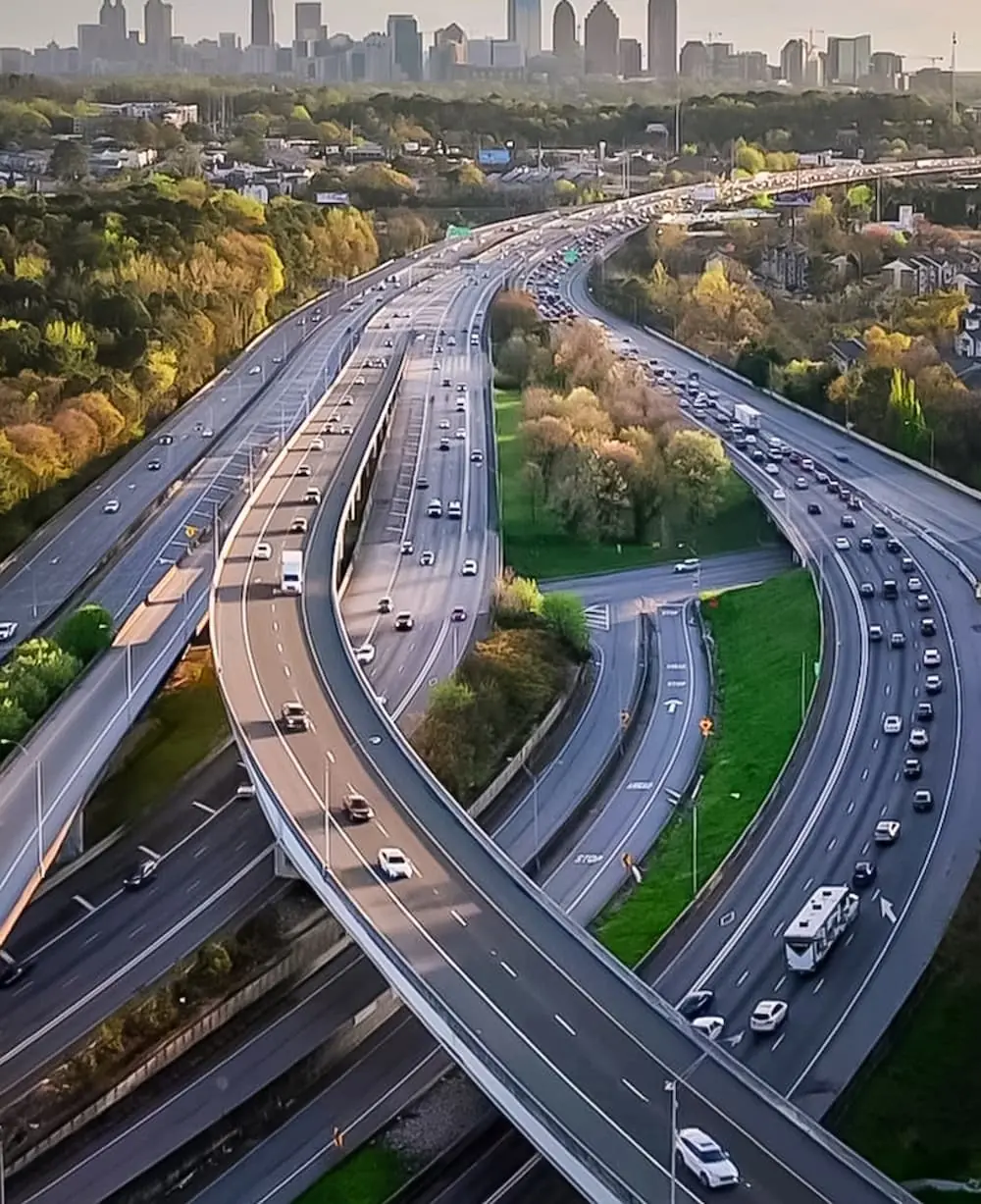 Clean Energy Logistics aerial view of a major highway intersection near major city