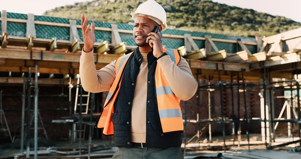 construction worker on the phone