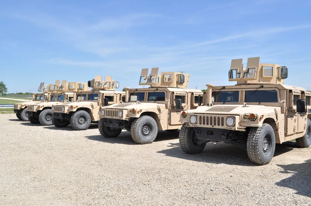 row of military trucks
