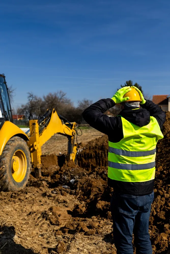 worker in front of construction equipment
