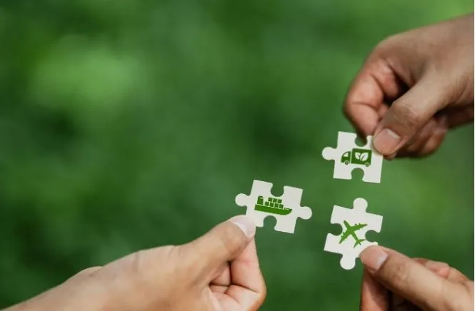puzzle pieces with green shipping icons