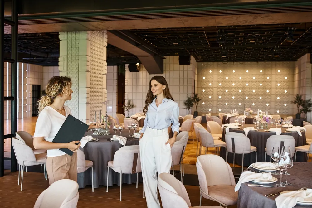 two workers in dining area