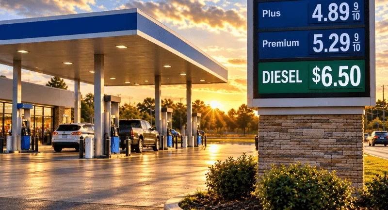 gas station showing prices of gas