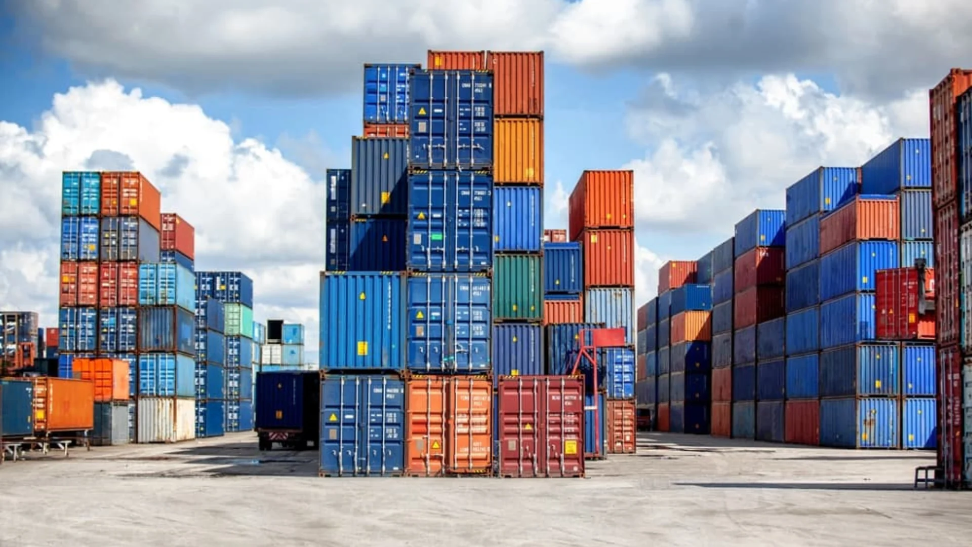 Logistics of international container cargo shipping and cargo plane in container yard