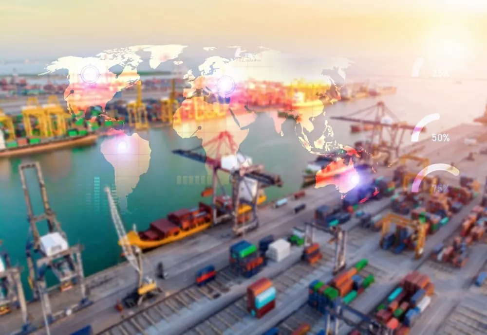 Three Rs of Network Design aerial view of a major port next to an ocean