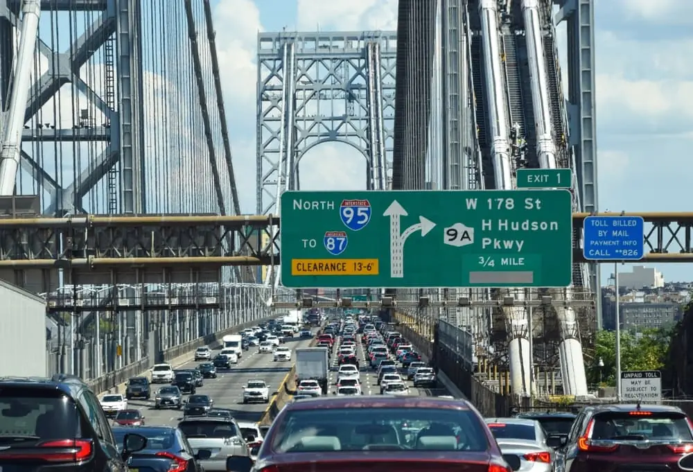 Truck Bottlenecks traffic signage on the George Washington Bridge leading into New York City